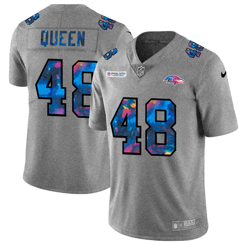 NFL Baltimore Ravens #48 Patrick Queen Men Nike MultiColor 2020  Crucial Catch  Jersey Grey